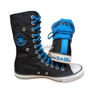 Converse 2012 RARE XHI Extra Calf High Black Blue Foldover Snap Sneaker 7 NEW